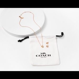 COACH Open Circle Necklace And Tea Rose Stud Set